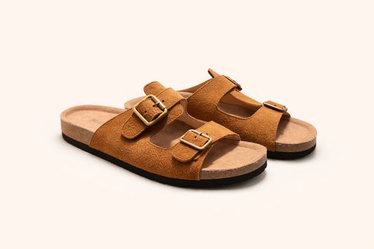 Sandalia Europea - camel gamuzon